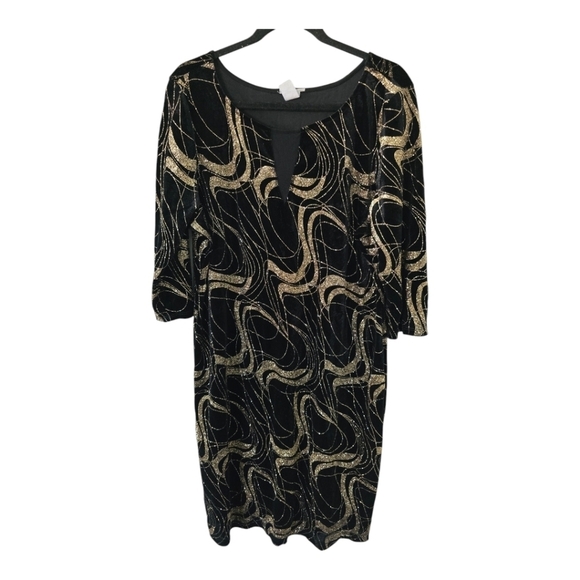 Vintage Dress 3X Women Gold Black Y2K Burnout Velvet Sheath Fairygrunge - Picture 1 of 13
